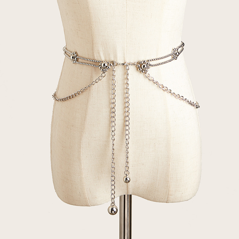 Waist Chain Classification 1 Piece Quantity IG Style Solid Color Iron Beaded Women's Chain Belts