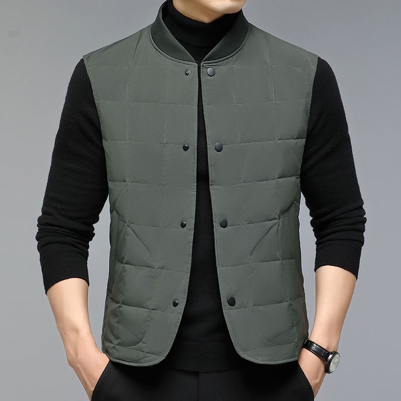 2025 Autumn and Winter Men's Fashion Baseball Collar Warm down Vest Men's Lightweight Middle-Aged and Elderly Vest Jacket 2025 Autumn and Winter Men's Fashion Baseball Collar Warm down Vest Men's Lightweight Middle-Aged and Elderly Vest Jacket