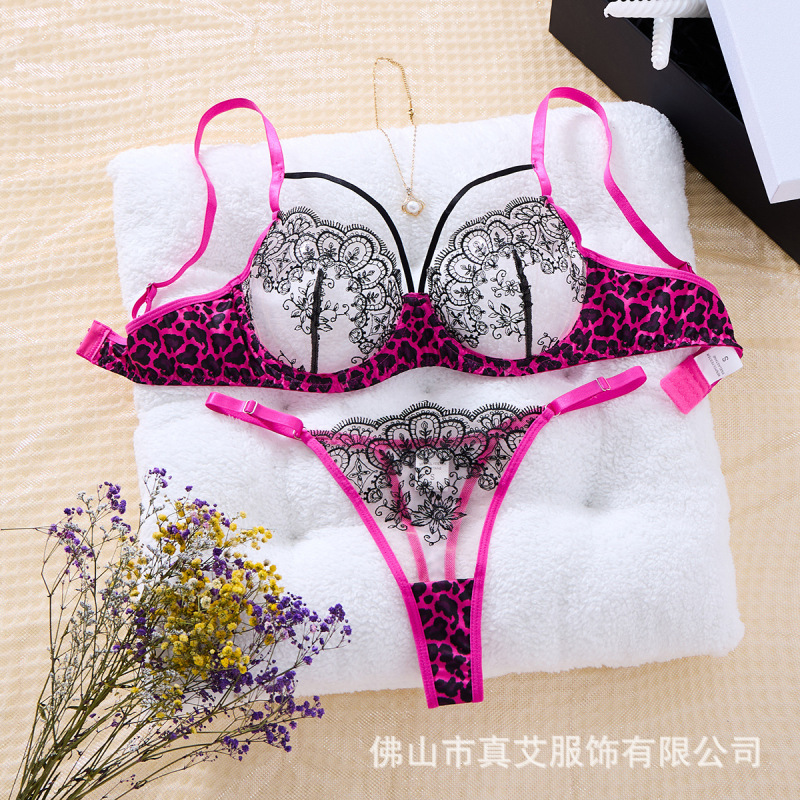 Cross-Border Ultra-Thin Passionate Leopard Print Bra, Sensual and Alluring European and American Pure Desire Style Lingerie Bra and Thong Set Cross-Border Ultra-Thin Passionate Leopard Print Bra, Sensual and Alluring European and American Pure Desire Style Lingerie Bra and Thong Set