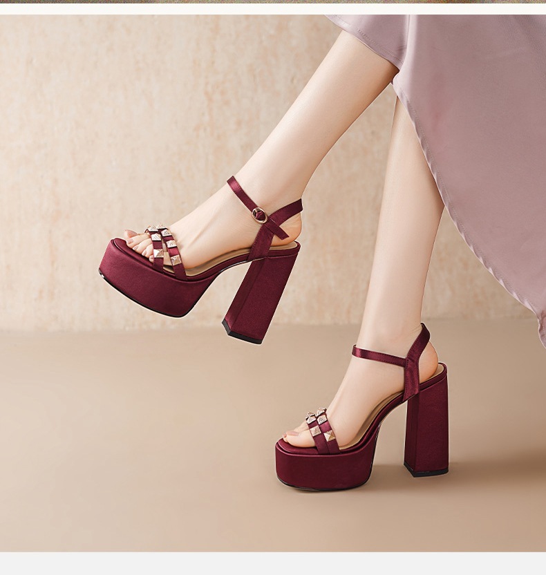 Sandal cao gót nữ hở mũi quai ngang khóa gót 12 cm đế dày — đen chi tiết 1