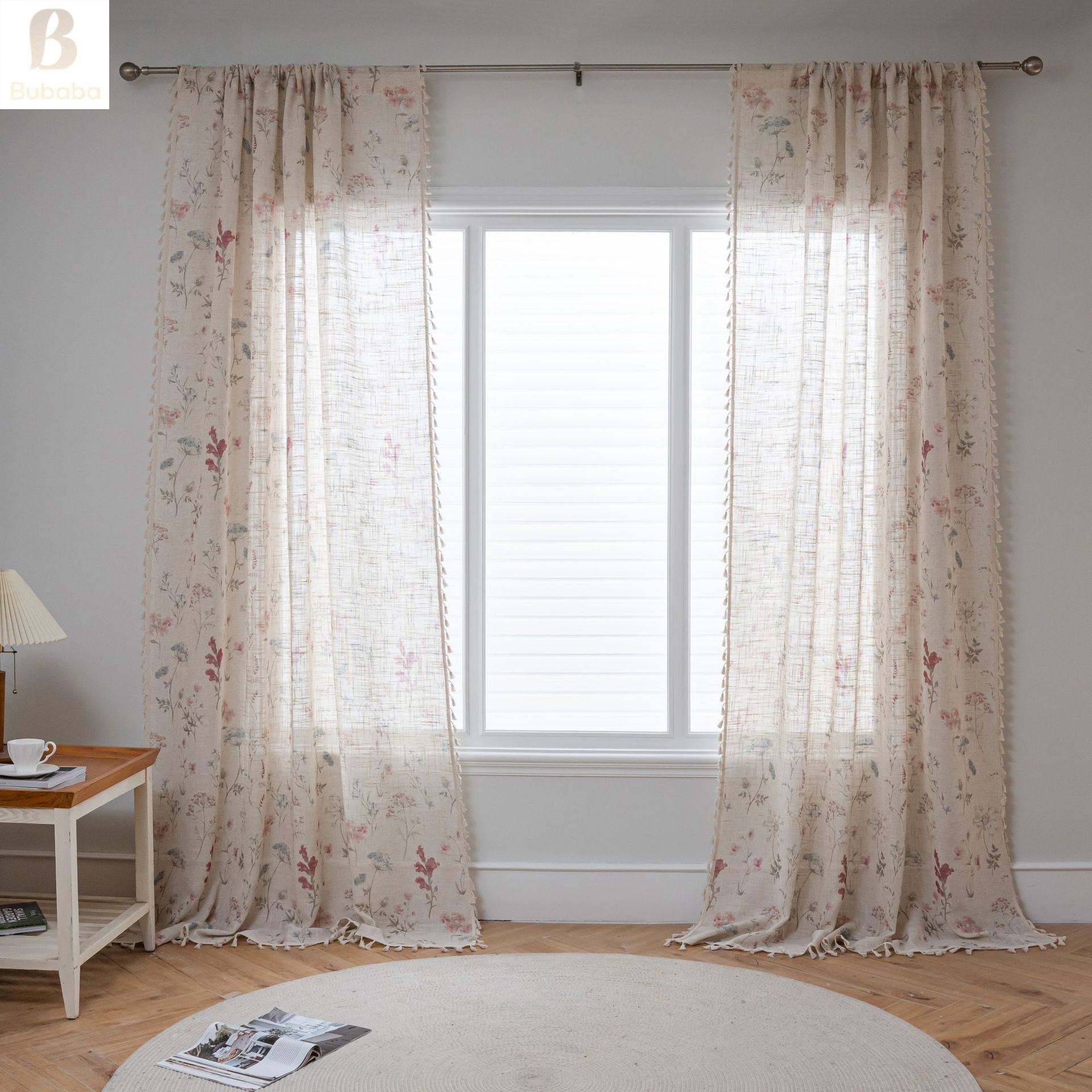 Bubaba Amerikanische Vorhänge Blumenmuster Leinenoptik Schlafzimmer_voghion.com