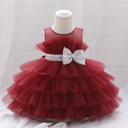  New European and American Girls' Formal Dress with Cute Bow Ties, Net Fabric, Puffed Skirt Summer Baby Girls' Formal Dress