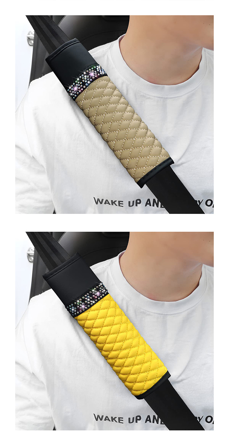 New Car Seat Belt Shoulder Cover Leather Diamond-Encrusted Rhinestone Four-Season Universal Protective Cover Cross-Border Hot Wholesale