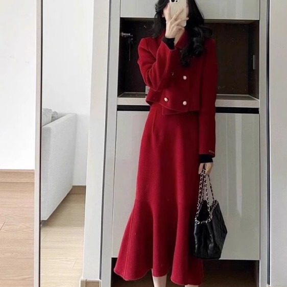 New year wear wear New Year battle gown toast dress 2023 autumn and winter bride wedding binding wedding dress red suit