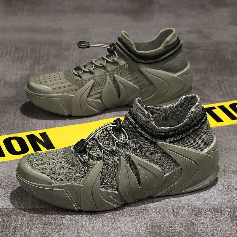 Zapatos de hombre que se pueden usar en cuatro estaciones, nueva tendencia de la moda, casual sin cordones, suela gruesa, punta redonda, zapatos de hombre transpirables deportivos de todo fósforo