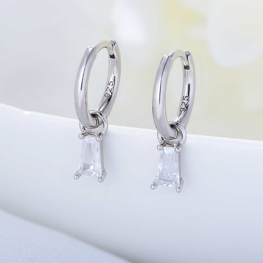Daily Occasion 925 Sterling Silver Material 1 Pair 925 Sterling Silver Zircon Geometric Dangling Earrings