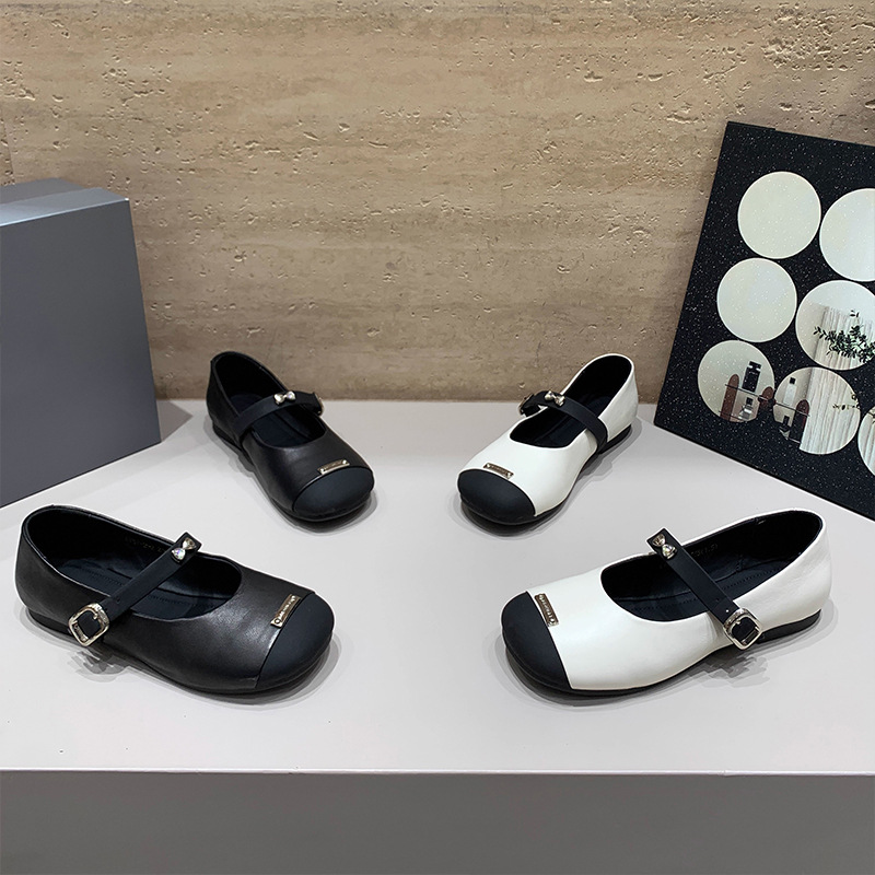 French Style Ballet Shoes for Women 2025 Autum New Color Matching Flat Heel Mary Jane Versatile Soft Sole Granny Shoes