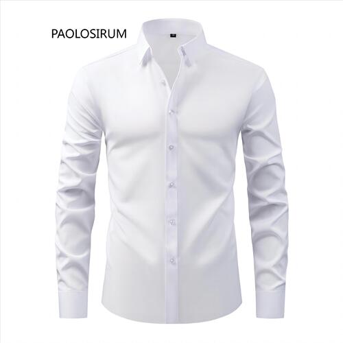 Cross-border popular four-way stretch solid-color button-up men's plus-size shirt, wrinkle-resistant and non-iron business shirt, best-selling Amazon shirt