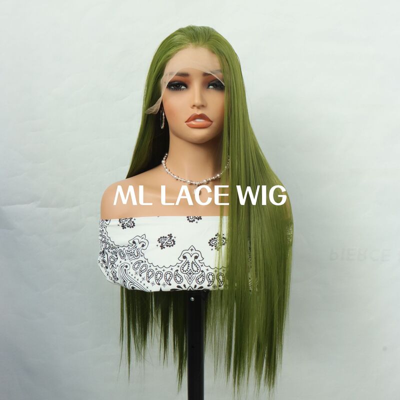 Front Lace Hand-Crocheted Wig Olive Green Monochrome Natural Artificial Full Head Wig Set Ins Natural