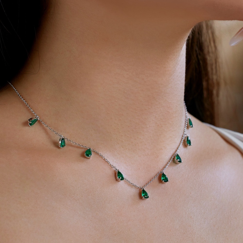 Plating, Inlay Design 925 Sterling Silver Zircon Plating Inlay Water Droplets Pendant Necklace