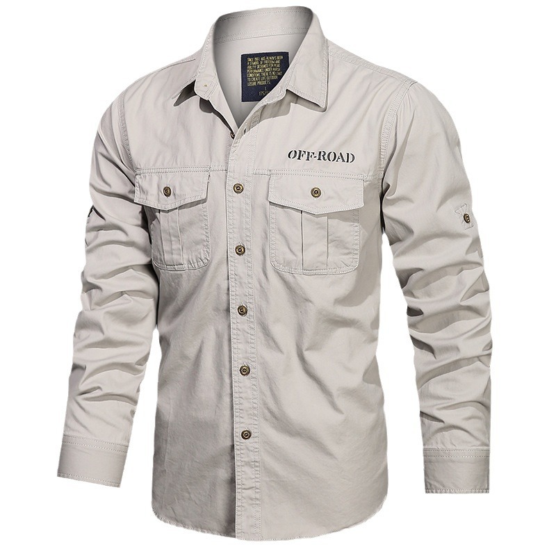 Otoño nuevo multi-bolsillo camisa de manga larga uniforme militar hombre gran camisa de trabajo de algodón casual chaqueta juvenil hombre