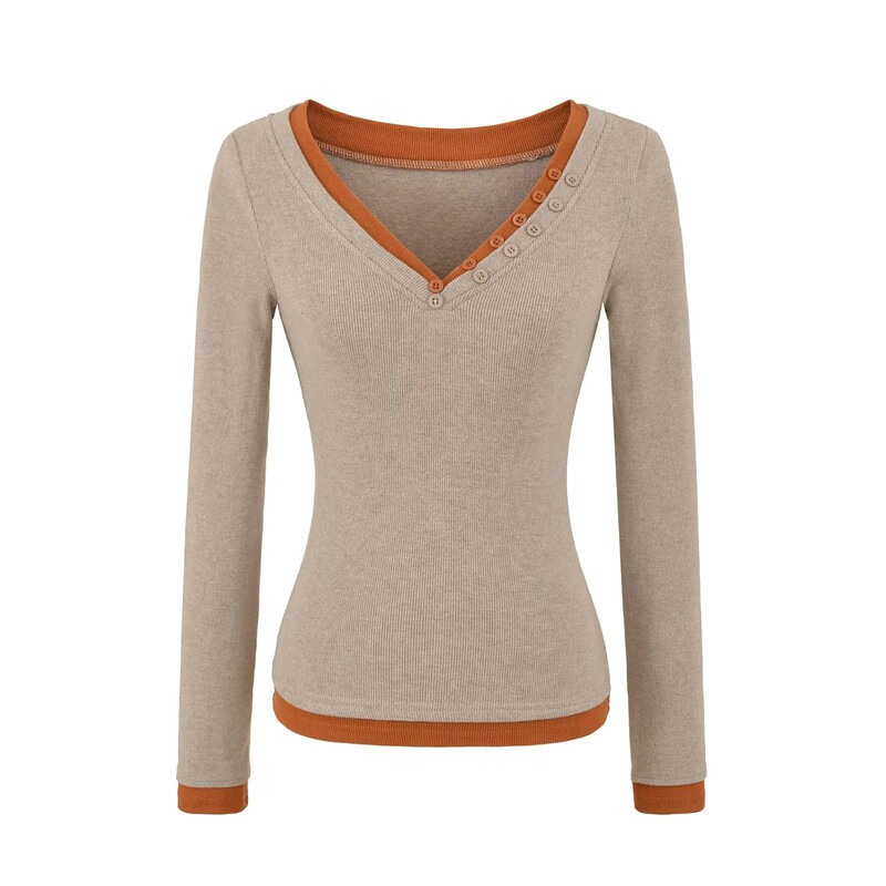 Hot Girl V Neck New Style Splicing Fake Two-Piece Long-Sleeved T-Shirt Women's Slim Waist Slimming Look Bottoming Shirt Thin Velvet Short Top Hot Girl V Neck New Style Splicing Fake Two-Piece Long-Sleeved T-Shirt Women's Slim Waist Slimming Look Bottoming Shirt Thin Velvet Short Top