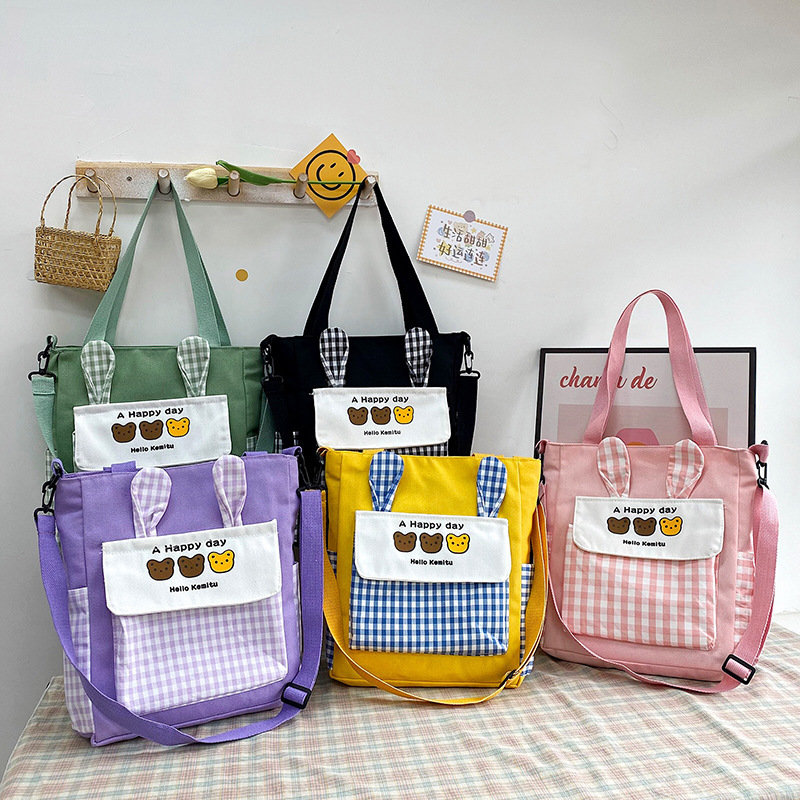Student handbag storage bag 2023 new shoulder bag Korean fashion check contrast messenger bag a generation of hair