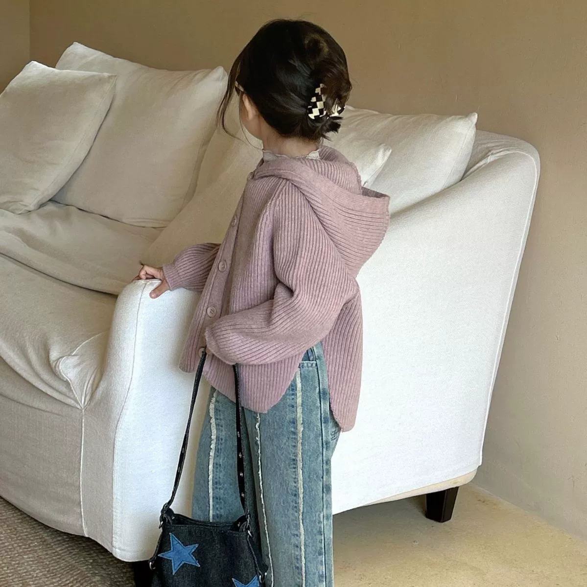 Autumn colored trench coat with hood, sweater, children's clothing, Korean style