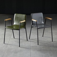 网红简约靠背餐椅现代设计师铁艺LOFT办公凳北欧复古工业风咖