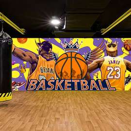 3D篮球馆装饰涂鸦墙纸科比詹姆斯海报墙绘背景墙少儿童体能馆壁纸