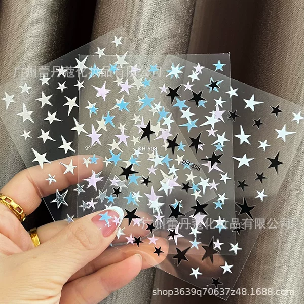 Explosions Japanese Nail Art Stickers Star Mans Hot Gold Silver Thin Tough Hollow Star Hand-painted Five-pointed Star Adhesive Nail Decal