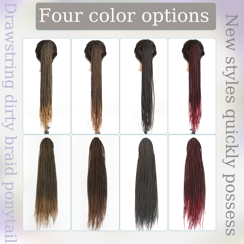 Perücke mit zwei geflochtenen Strängen und Kordelzug im Damen-Dreadlock-Pferdeschwanz-Stil_voghion.com