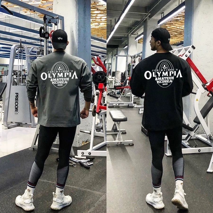 Muscle Fitness Brothers Мужская весна и осень Спорт Отдых Бег Тренировка Хлопковая эластичная свободная тонкая Олимпийская футболка с длинным рукавом