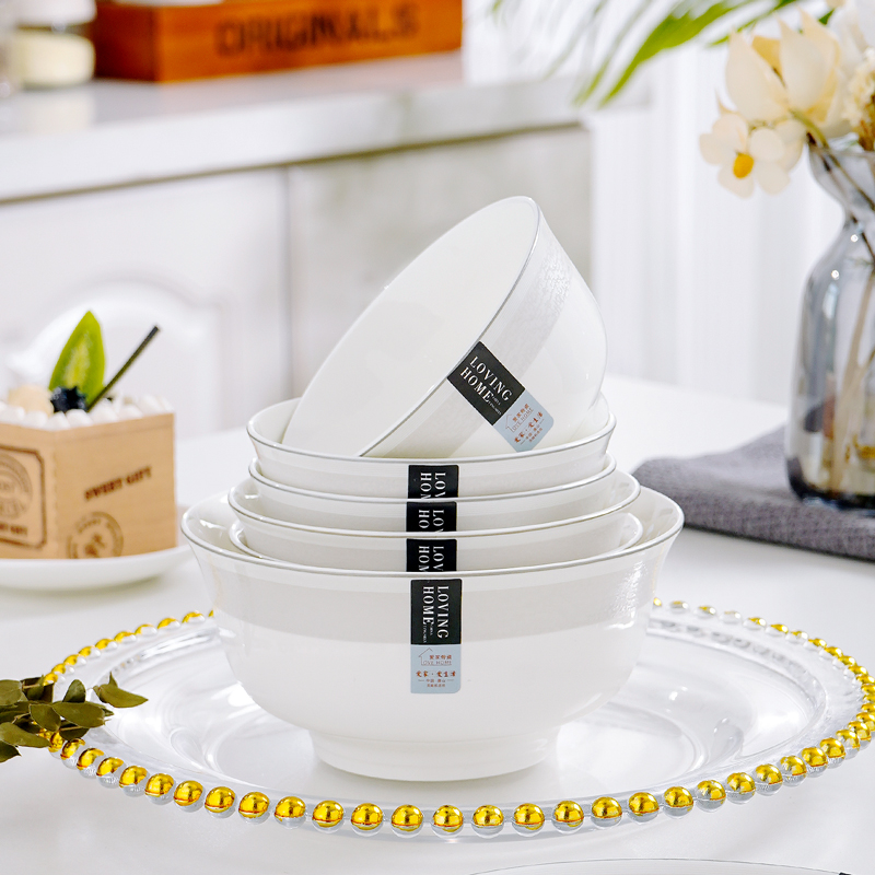 Household Bone China Bowl Rice Bowl Ceramic Light Luxury Admiralty Bowl Anti-scalding Large Soup Bowl Noodle Bowl Rice Bowl Microwave Dishwasher