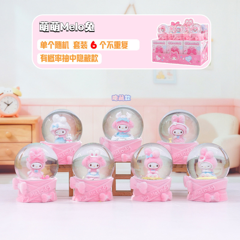 创意萌萌Melo兔水晶球盲盒可爱网红热款桌面摆件装饰发光水球批发