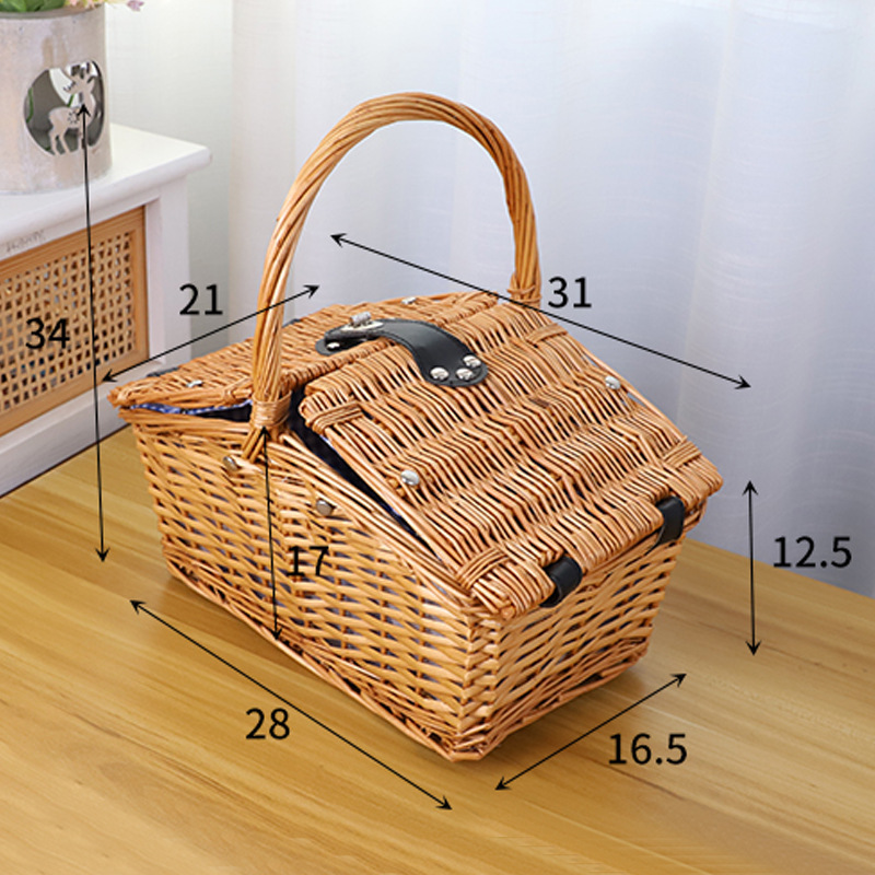 En stock ratán cesta acampar al aire libre caja de almacenamiento picnic cena con tapa vajilla portátil sauce picnic cesta