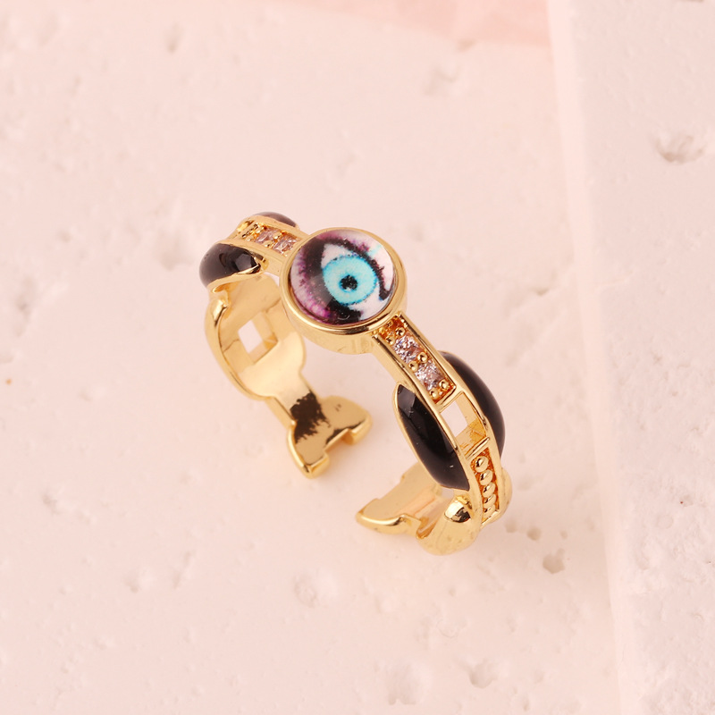 Retro Eye Copper Enamel Resin Rings