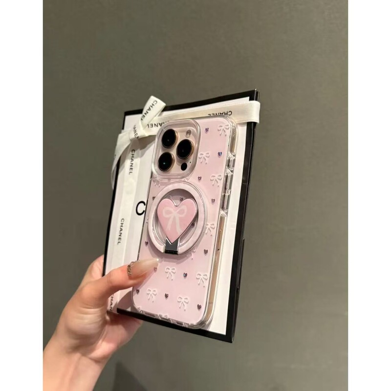 粉底满屏蝴蝶结爱心磁吸支架适用iPhone16promax苹果15手机壳17女|undefined