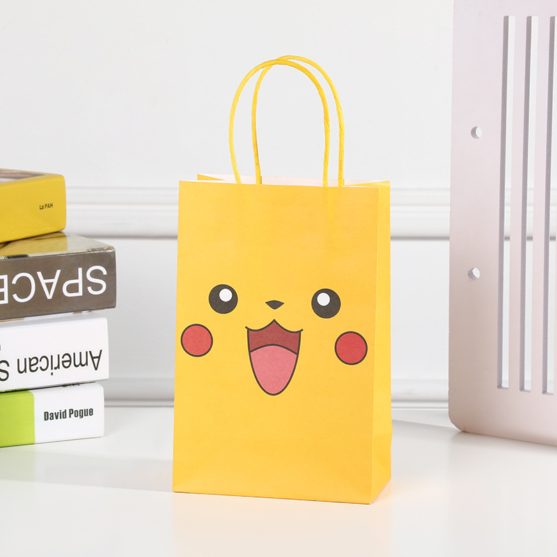 Nueva bolsa de fondo cuadrado de dibujos animados lindo bolsa de papel Kraft para llevar bolsa de embalaje bolso al por mayor logotipo imprimible