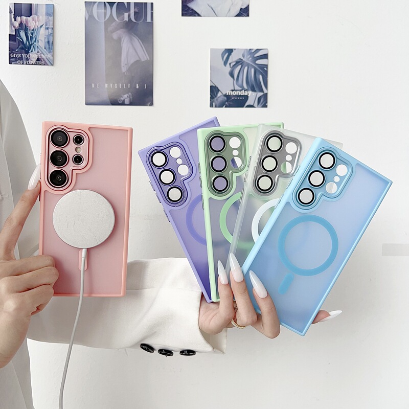Suitable for Samsung S25Ultra Magnetic Mobile Phone Case Skin-Feel Matte S23+ Lens All-Inclusive S24 Anti-Fall Protective Case