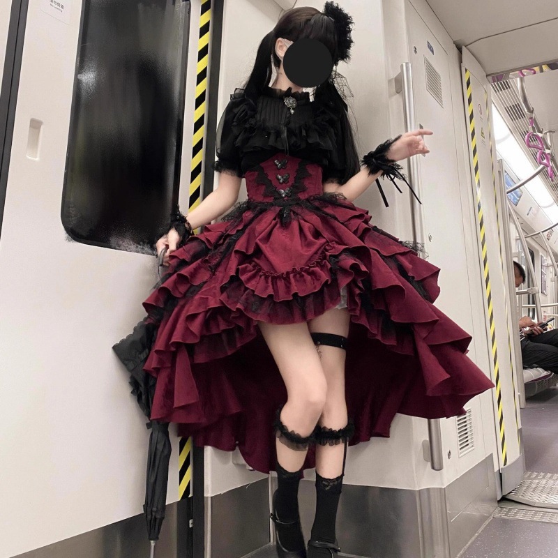 洛丽塔夜莺少女万圣节lolita圣诞节cos收腰显瘦暗黑哥特风套装女