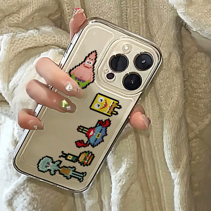 For iPhone15/16/14 mobile phone case Huawei vivo Xiaomi OPPO transparent case mosaic Spongebob For iPhone15/16/14 mobile phone case Huawei vivo Xiaomi OPPO transparent case mosaic Spongebob
