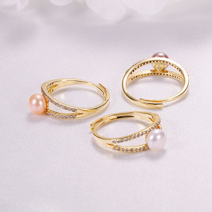 Pearl Zircon Diamond Opening Adjustable Ring Light Luxury Niche Fashion Finger Ring Fresh Water Pearl Jewelry for Women