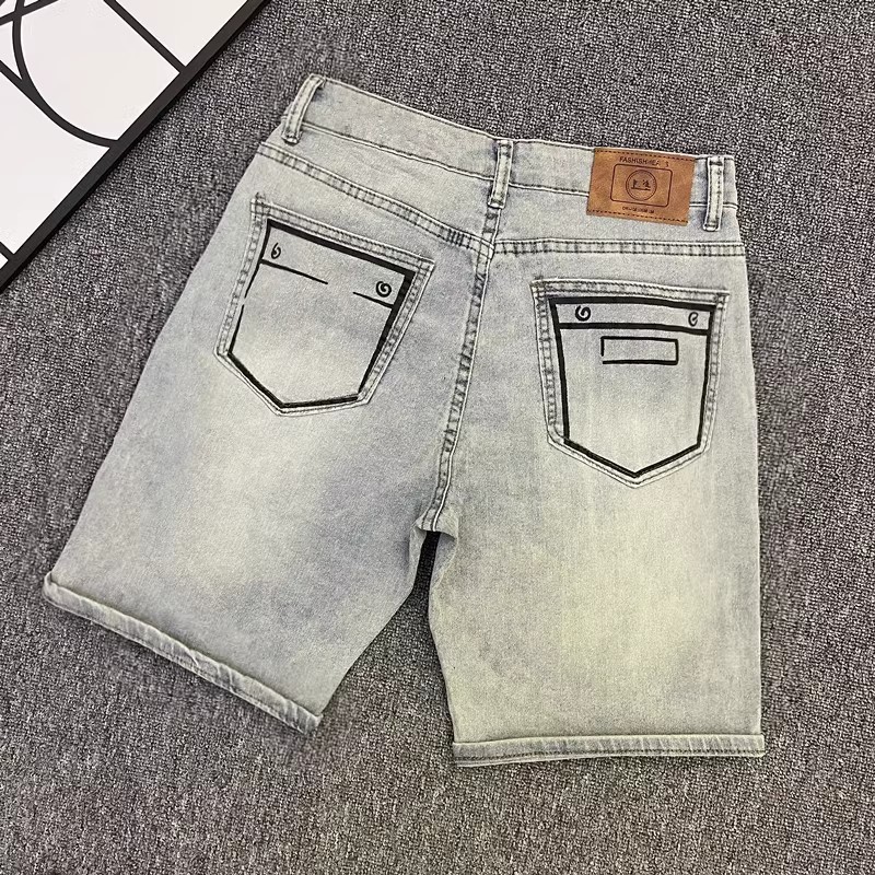 Heavyweight Men's Distressed Jeans Whiskered White Washed Stretchy Straight Leg Tapered High End Americana Trousers_voghion.com