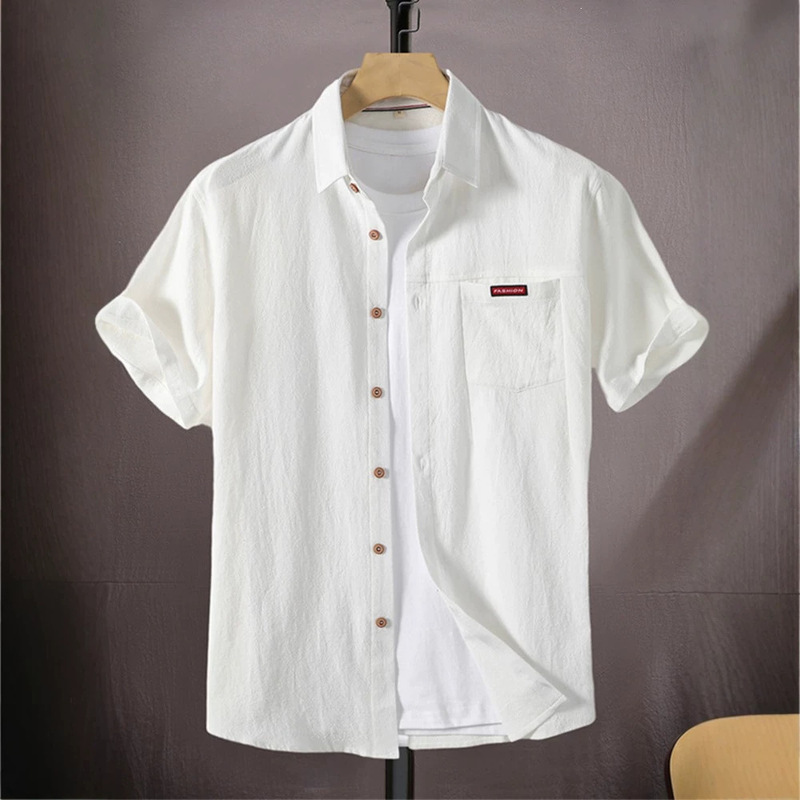 White Cotton Short-Sleeved Shirt for Men, New Summer Style, Men's Cotton Half-Sleeved Shirt, Casual Solid Color Top for Boys