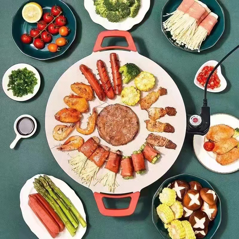 新款网红韩式36cm多功能电热烤盘 家用室内聚会耐高温烤肉烧烤盘|ms