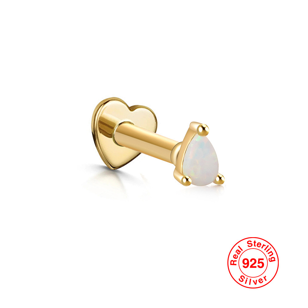 S925 plata esterlina ópalo diamante incrustado en forma de corazón hilo piercing oído hueso Stud Europea y Americana Venta caliente de alta calidad pendientes