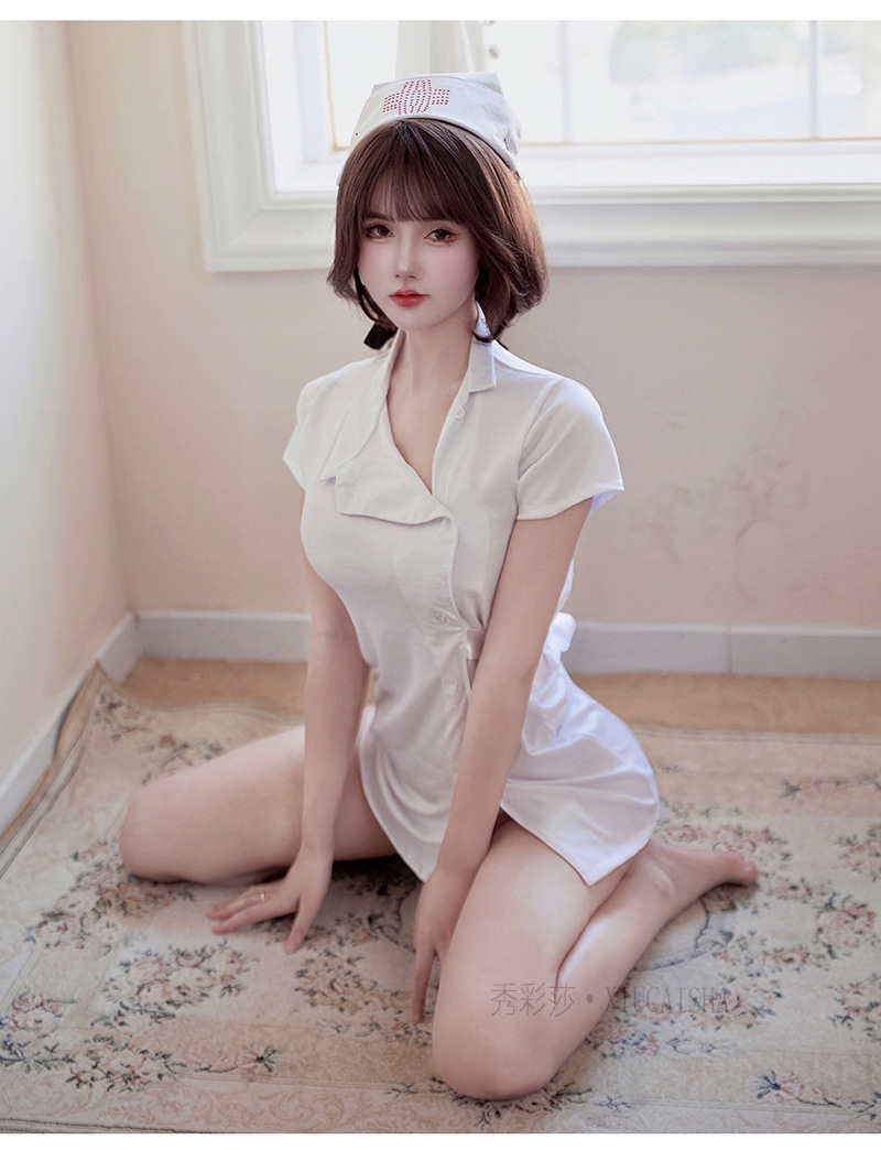 Xiuaisha Nurse Role-Play Lingerie Set, Polyester Uniform Style, One Size Pink — detail image 14