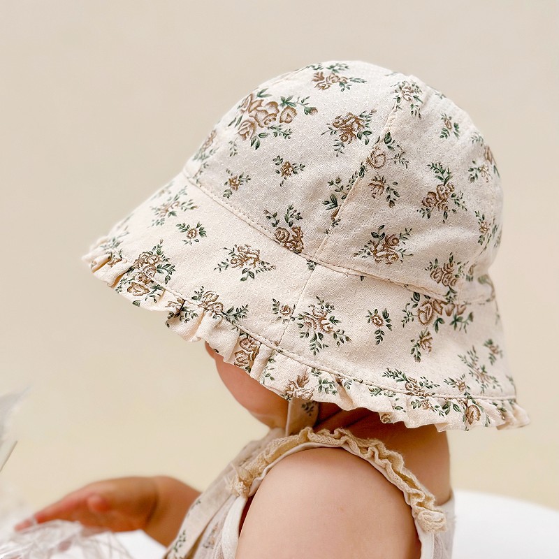 Sombrero de bebé modelos de primavera y otoño retro sombrero de pescador de algodón floral primavera y verano protector solar estilo occidental sombrero para el sol de bebé