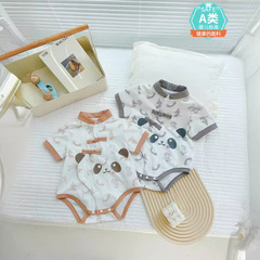 嬰兒衣服夏季薄款新生男寶寶連體衣滿月百天外出哈衣國風三角夏裝