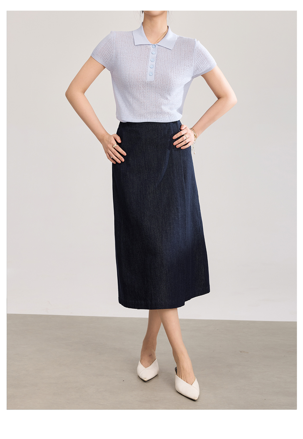 Chân váy jean nữ dáng suông một mảnh vải denim cotton thoáng khí — màu xanh đậm chi tiết 11
