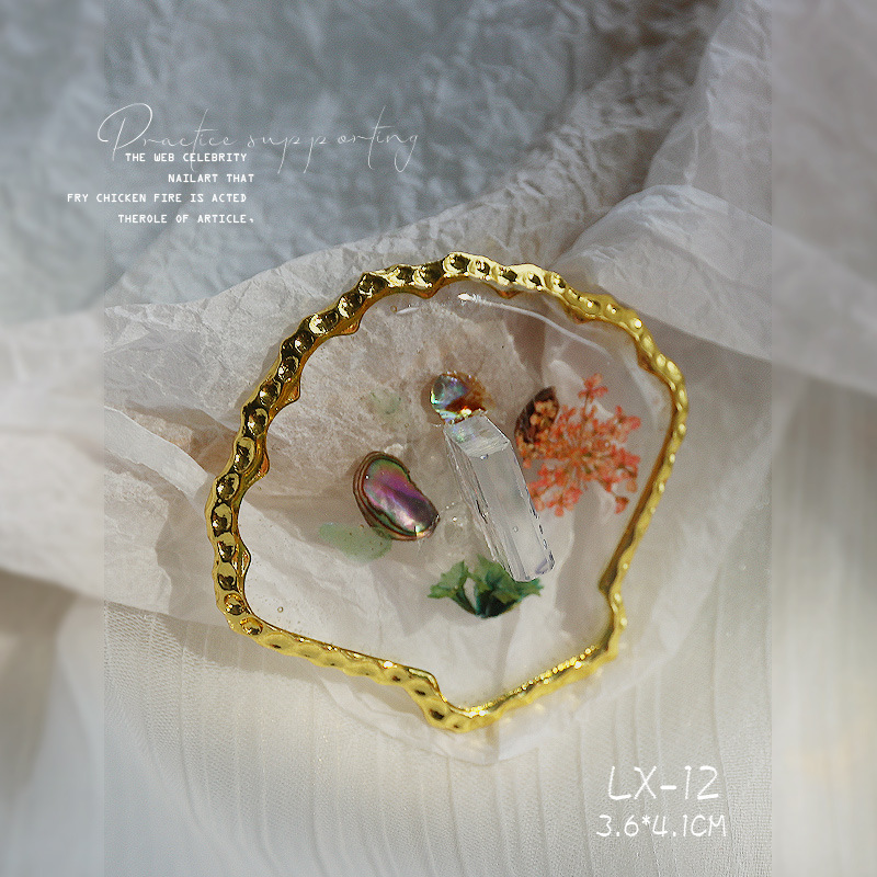Nail ágata transparente resina borde dorado flor seca Shell lentejuelas mariposa Pentagram amor paleta placa herramienta de la joyería