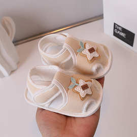婴儿凉鞋夏季宝宝棉麻学步鞋透气男女防掉软底3-18个月卡通小鞋子