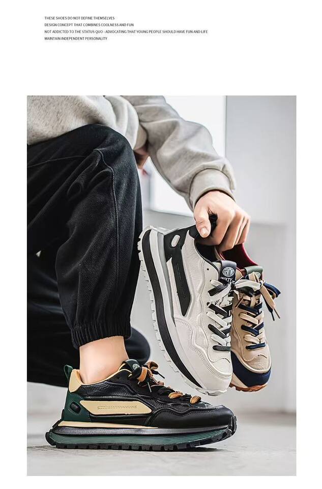 Giày thể thao nam đế dày tăng chiều cao, sneaker phối màu trơn, gót thấp 1–3 cm — C965 Kaki, C965 màu đen, C965 trắng chi tiết 2