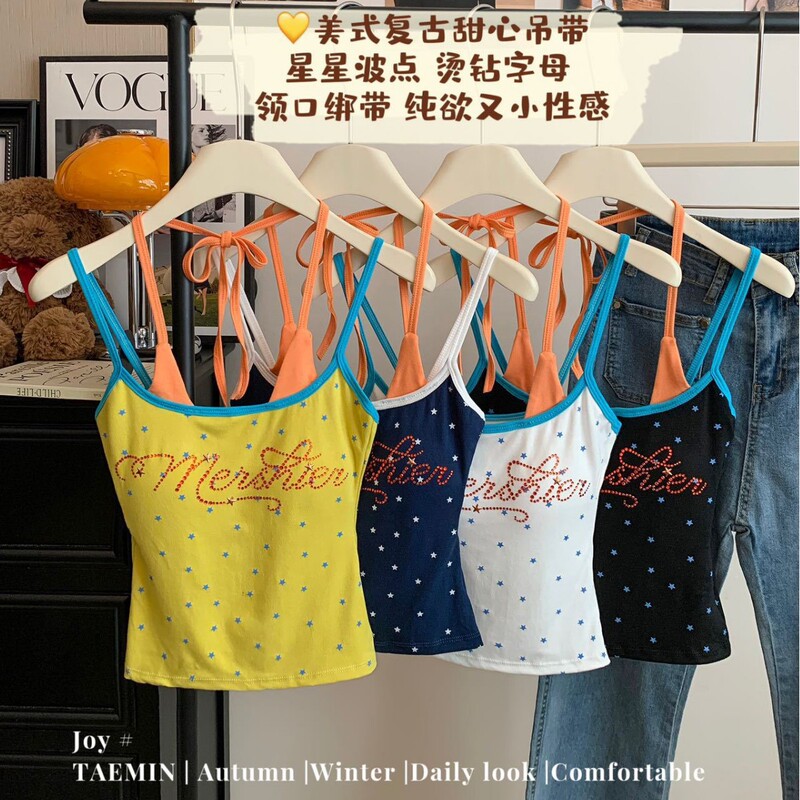 66010 Fashion New Fake Two-Piece Rhinestone Beautiful Back Camisole with Built-In Integrated Fixed Chest Pad Slimming Trendy 66010 Fashion New Fake Two-Piece Rhinestone Beautiful Back Camisole with Built-In Integrated Fixed Chest Pad Slimming Trendy