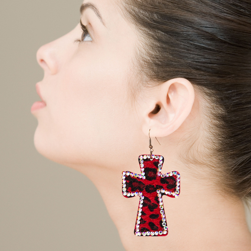 Boucles D&#39;oreilles En Cuir Imprimé Léopard Double Face display picture 2