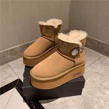 雪地棉靴女2025年羊毛厚底松糕跟水晶扣短靴网红增高女鞋