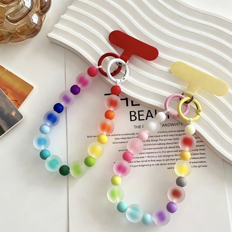Summer Colorful Phone Chain with Exquisite and High-End Feel, Rainbow Jelly Beaded Bracelet, Anti-Loss Double Buckle Wrist Strap Chain