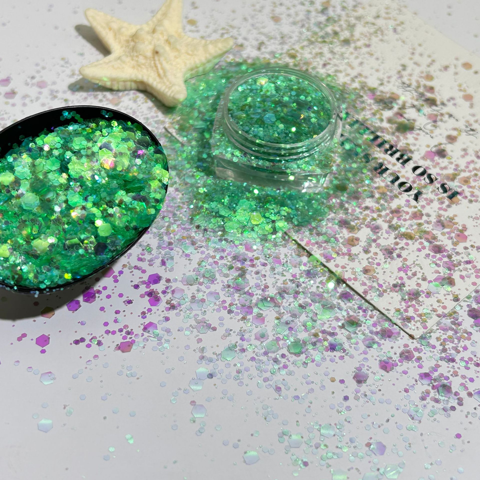 Golden Iridescent Polarized Semi-Transparent Sparkling Nail Art Glitter Transparent DIY Handmade Resin Decoration Nail Stickers