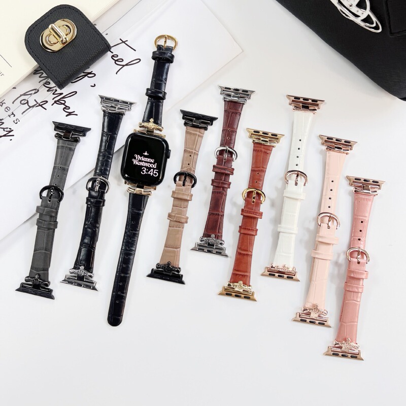 Metal Saturn Buckle Leather Strap for Apple Apple Watch Wristband iwatch56789SE Smart Strap